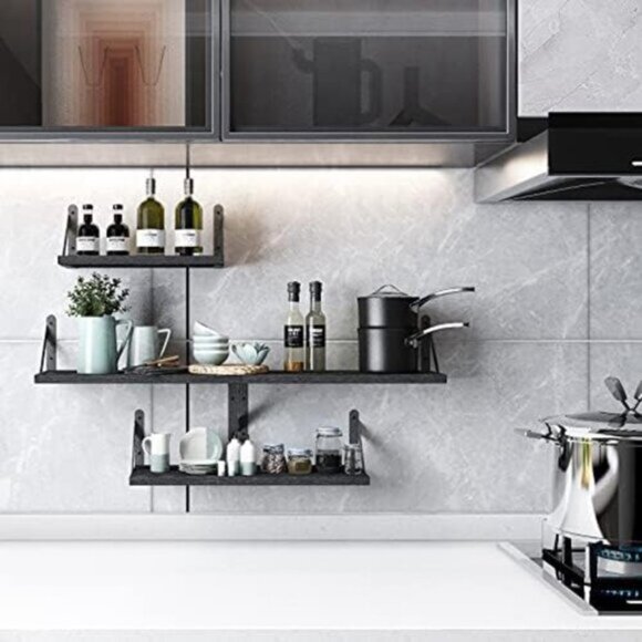 Other - New Set of 4 Black Wall Mounted Wood Shelves for Home Decor